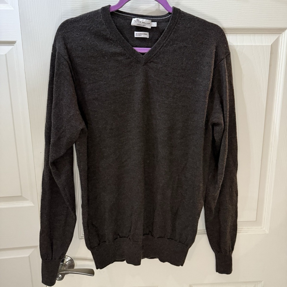 Peter Millar Sweater‎ Mens Size L Crown Soft Merino Wool Silk Crewneck Brown